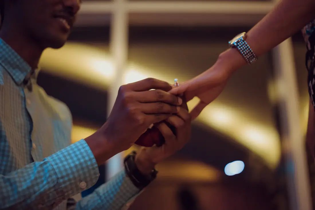 Ring being placed on a finger